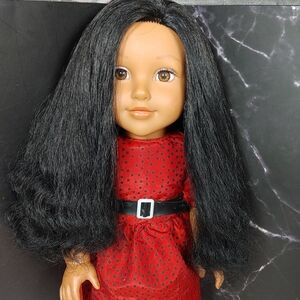Lotus Beautiful Girl Doll in Red Dress with Long Black Hair, Doll 18" Length